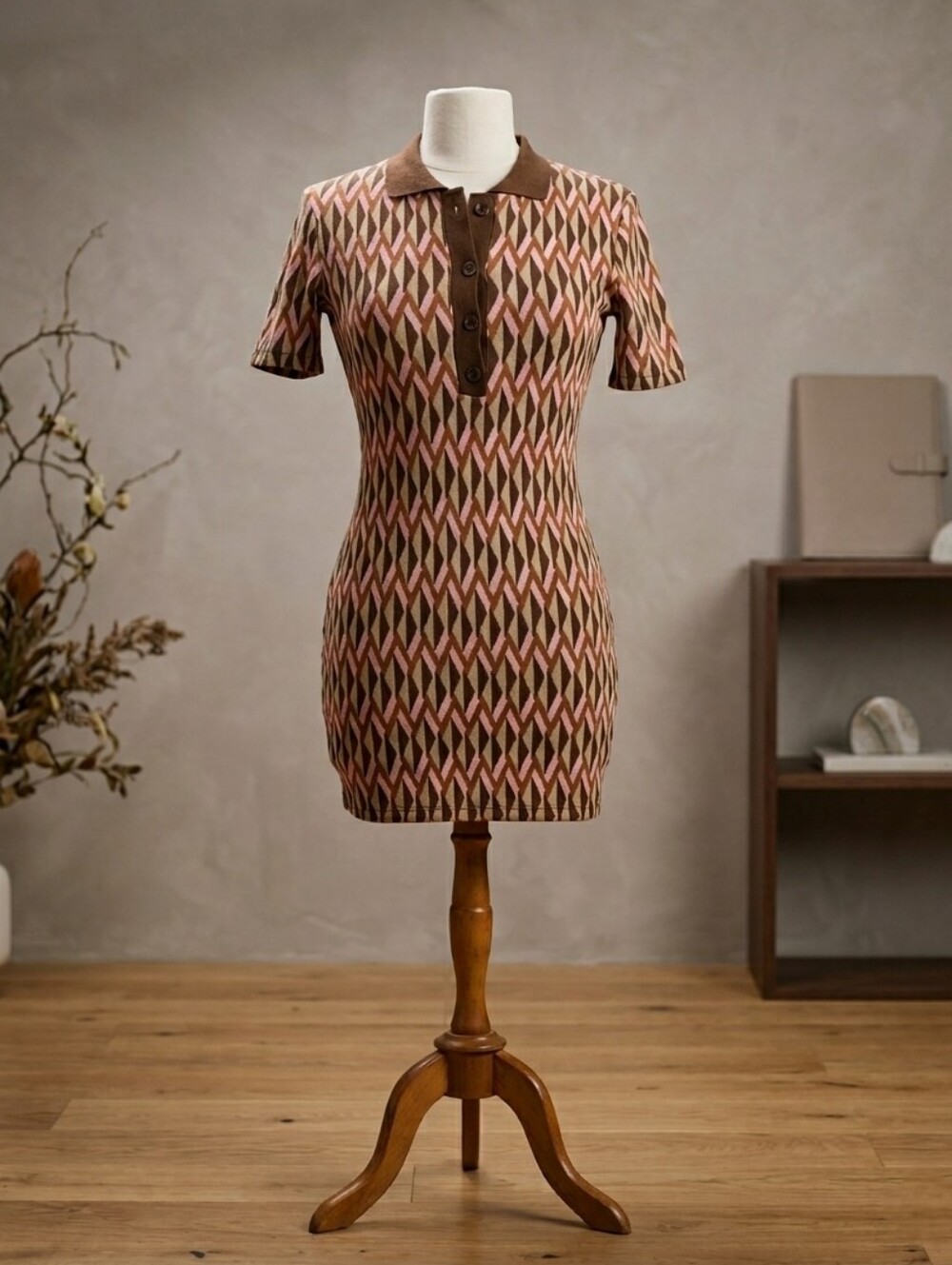Zara Geometric Knit Polo Mini Dress NWT